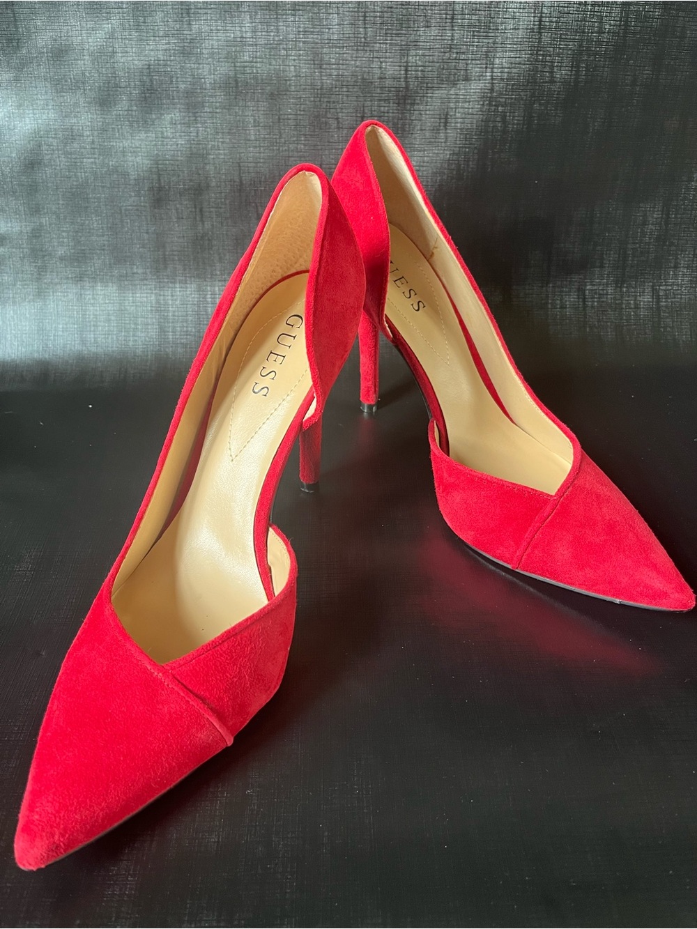 GUESS Red Suede Pointed-Toe Stiletto Heels